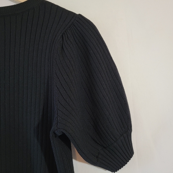 ELIE TAHARI Black Ribbed Knit Sweater Top Sz L Short Sleeve Crewneck Minimalist - Picture 8 of 12